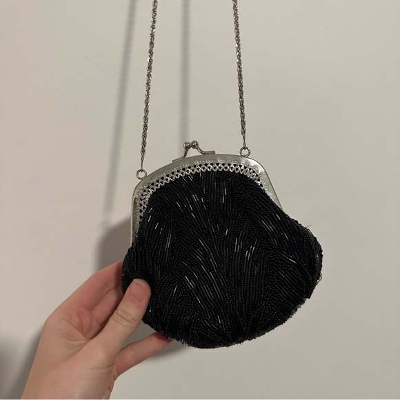 La Regale black and silver beaded small clutch chain bag - Picture 1 of 8